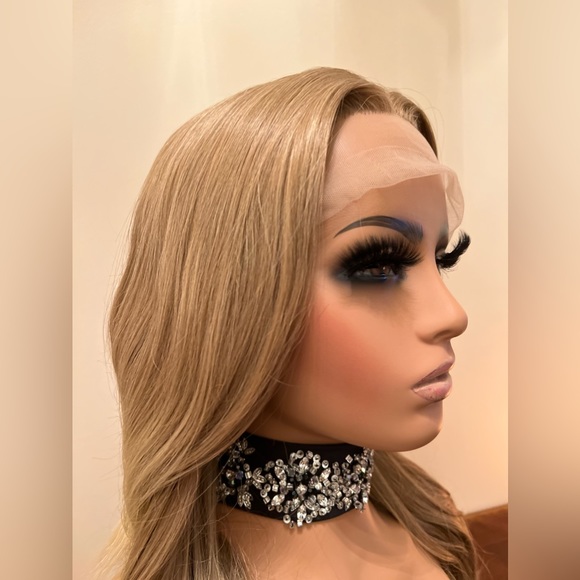 PREMIUM MOCCA BLONDE NATURAL LIGHT ENDS SET WAVY WIG NATURAL LACE HIGHLIGHTS - Picture 4 of 11